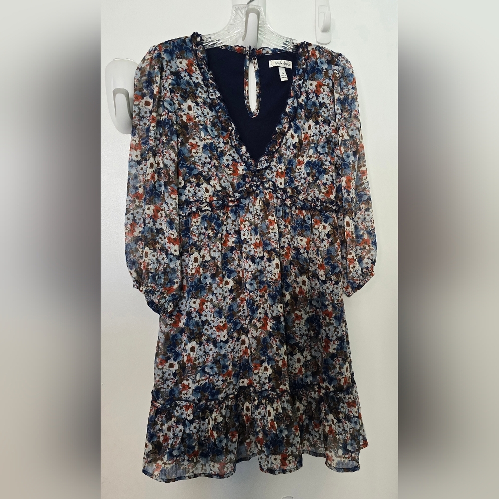 Speechless Navy Floral Dress with Ruffle Detail